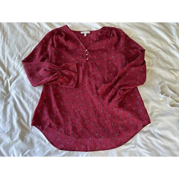 Chaus New York Maroon Floral Polka Dot Blouse – Size Large - Picture 1 of 8